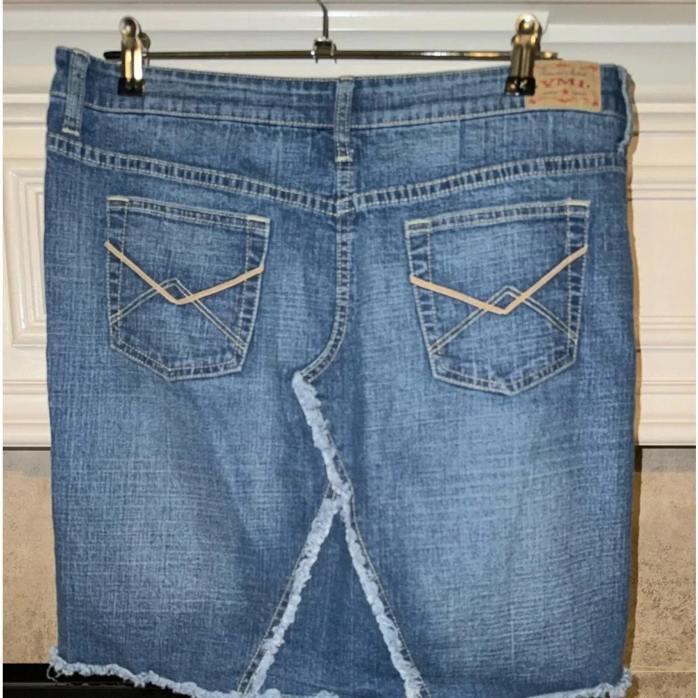 YMI Y2K Mid Length Patched-Frayed Denim Faded Skirt- Juniors Size 13 - Picture 2 of 15